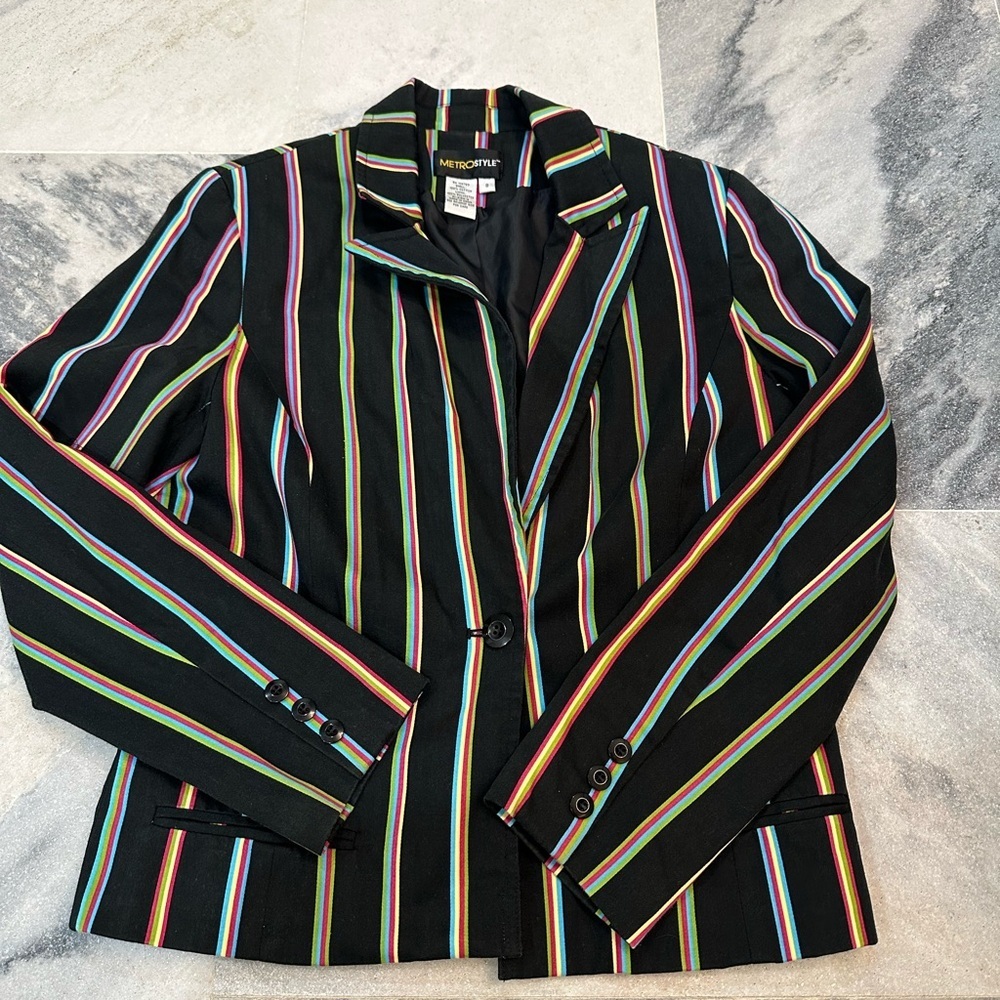 Metrostyle Vibrant Rainbow Striped Blazer Size 8